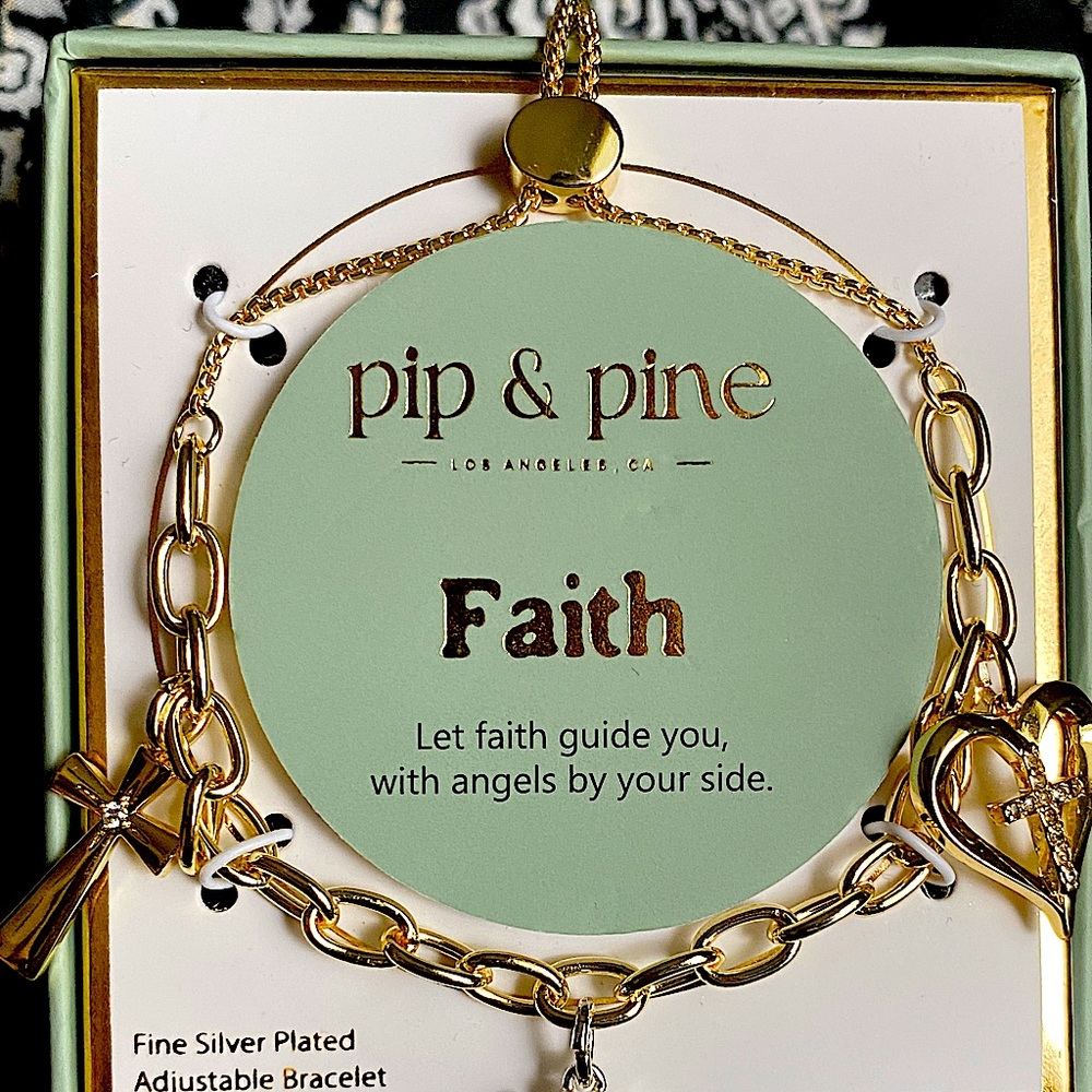 Pip & Pine Gold Faith Charm Bracelet w FREE gold plated earrings:)